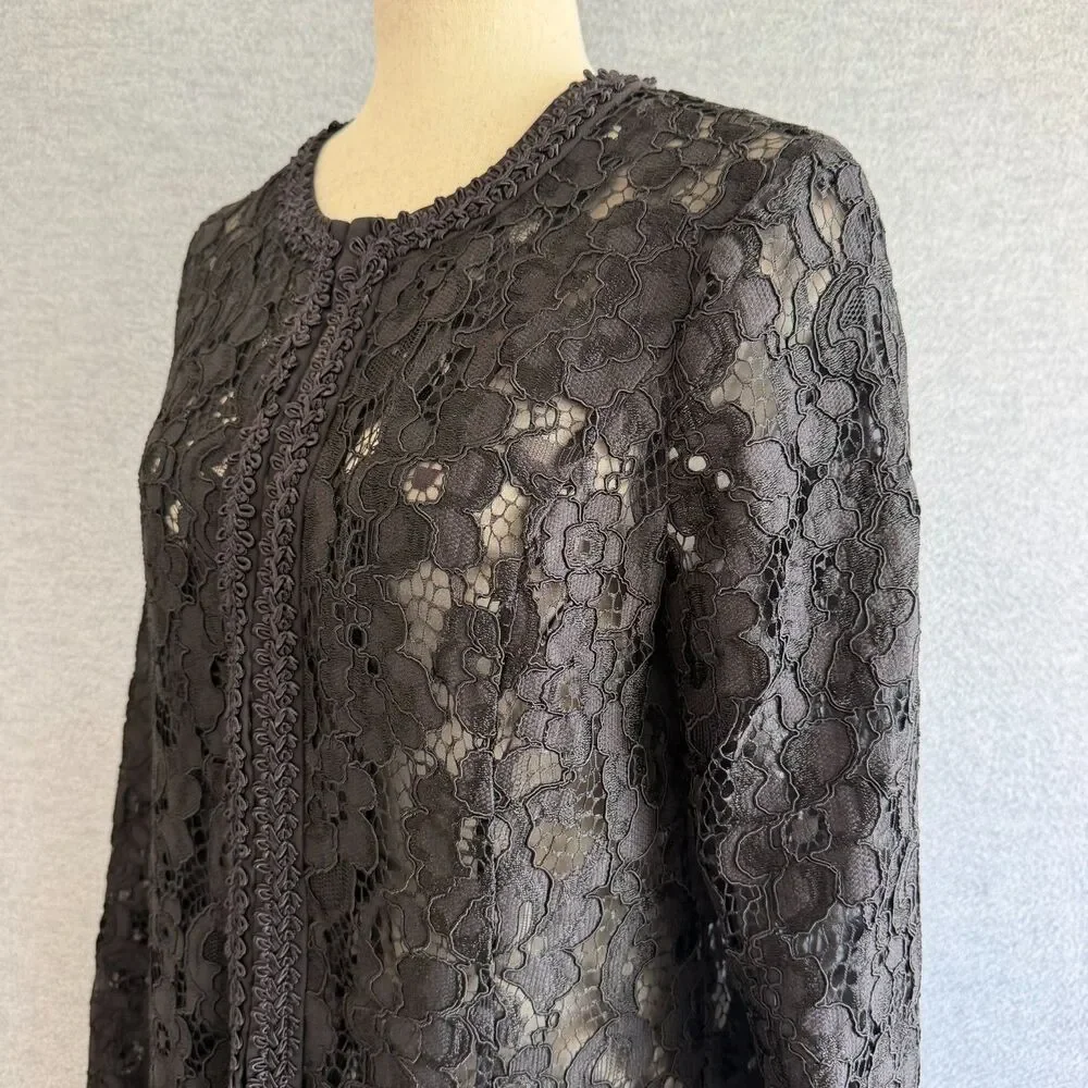 Karl Lagerfeld Black Lace Long Jacket Size 6 Elegant Tunic Dressy Topper Classic